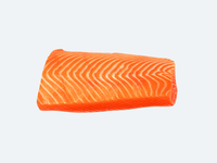 A fresh piece of salmon sashimi isolated on a white background.