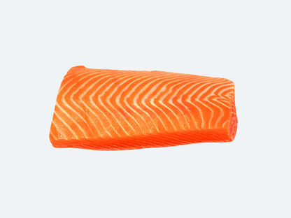 A fresh piece of salmon sashimi isolated on a white background.